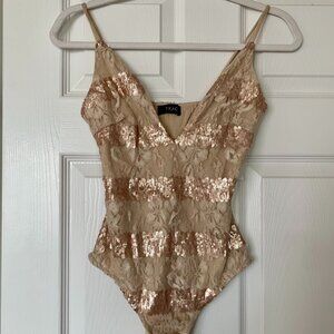 Festive Lace with Sequin Bodysuit